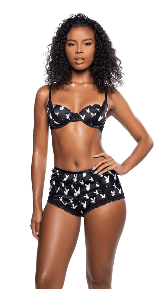 Naughty Kitten clothing Lounge Bunny 2pc Short Set Front View Playboy Lingerie 