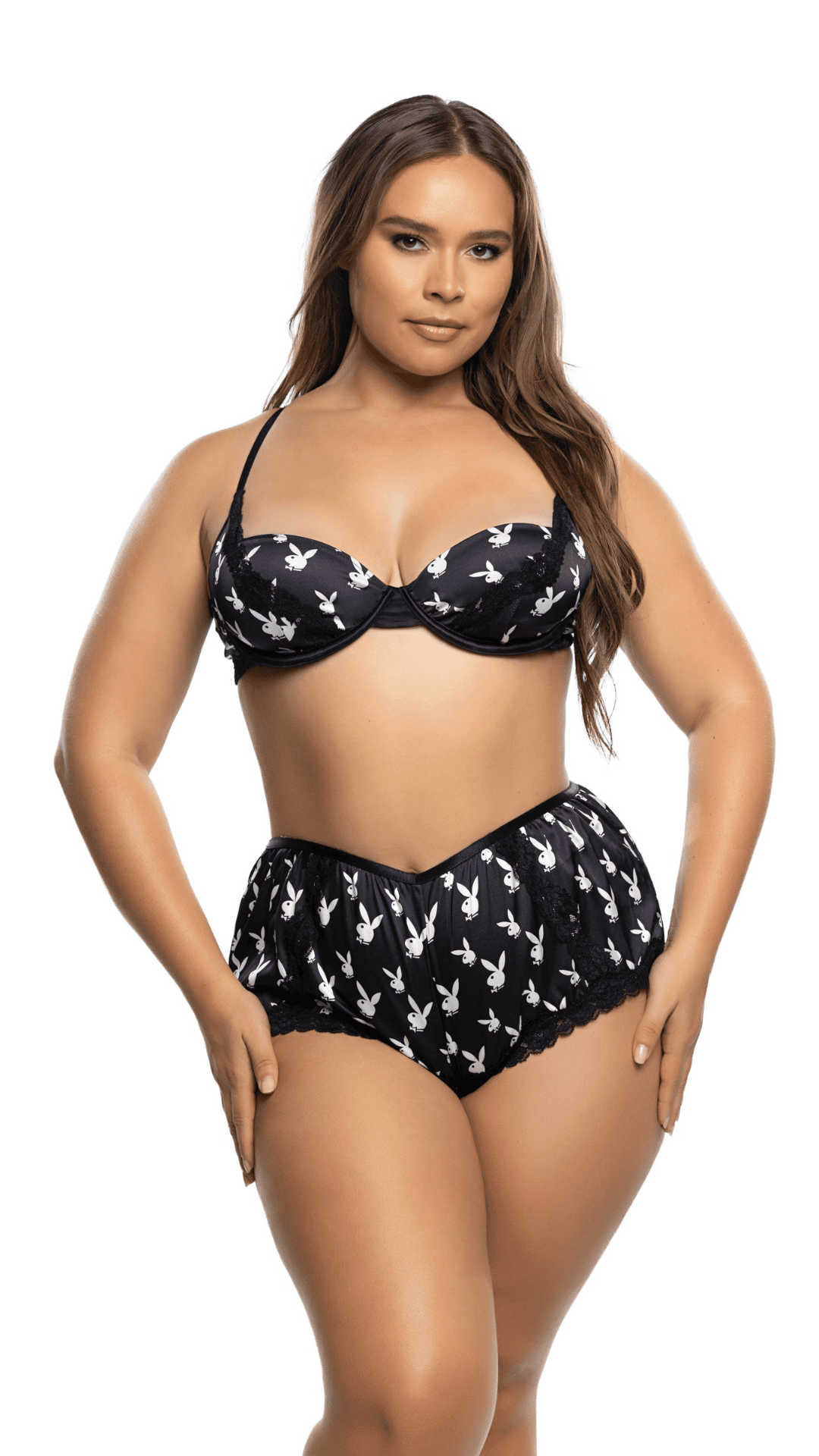 Naughty Kitten clothing Lounge Bunny 2pc Short Set Front View Playboy Lingerie Plus Size