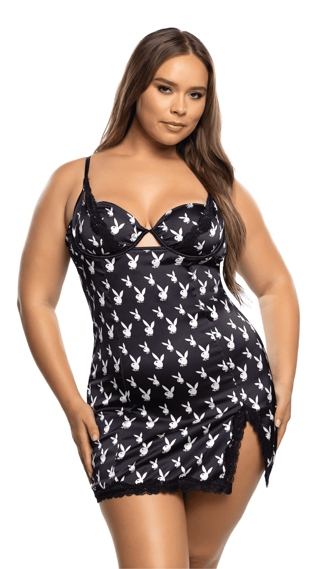 Naughty Kitten Clothing Lounge Bunny Chemise Front View Women's Playboy Lingerie Plus Size