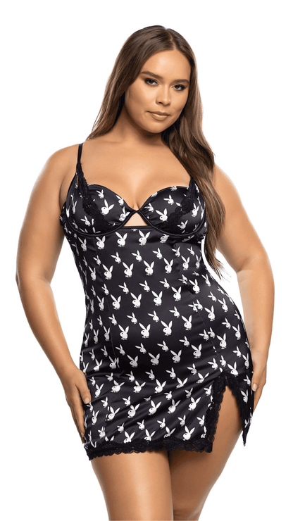 Naughty Kitten Clothing Lounge Bunny Chemise Front View Women's Playboy Lingerie Plus Size
