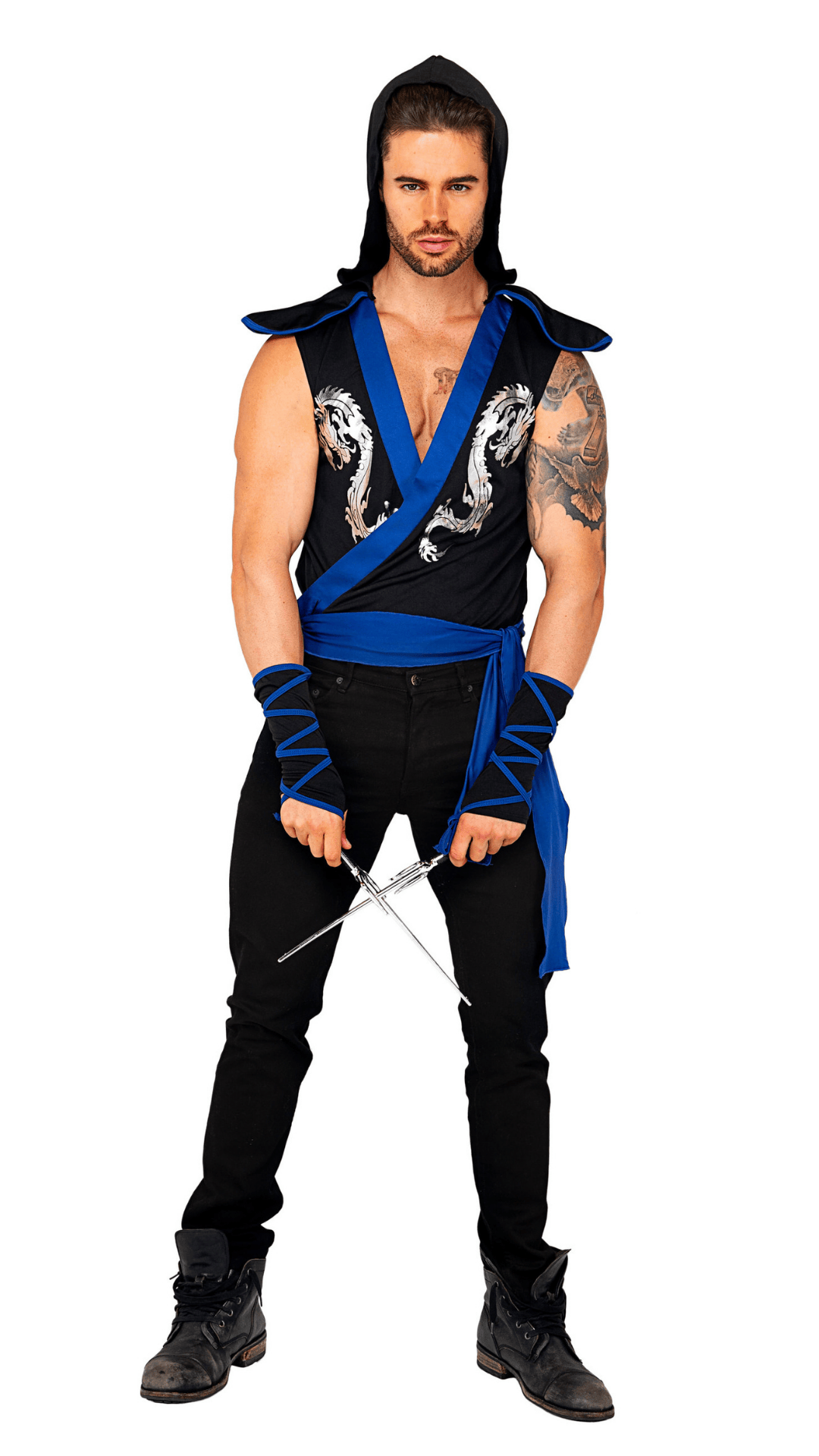 Naughty Kitten Clothing Mens Ninja Warrior Costume Front View Men's Halloween Costume