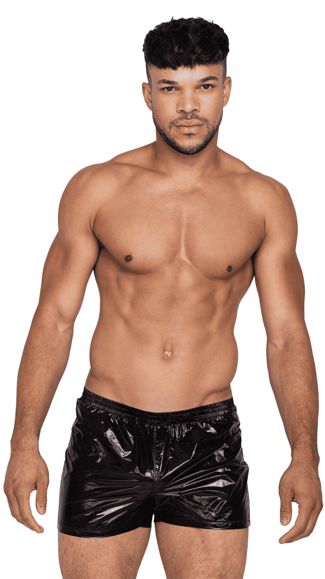 Midnight Men's Sport Short – lightweight shiny nylon men’s shorts with elastic waistband, front view