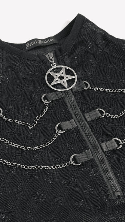 Naughty Kitten Clothing Midnight Ritual Chain Top Close Up View Gothic Alternative Women's Wear