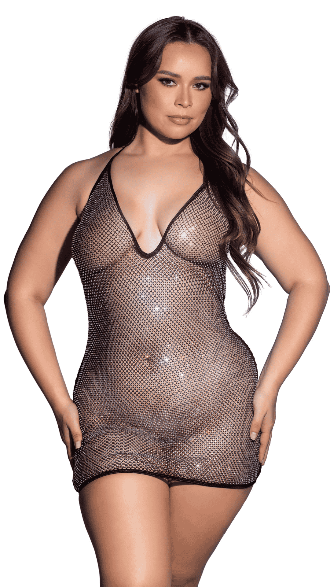 Naughty Kitten Clothing Mirage Chemise Front View Black Women's Plus Size Lingerie