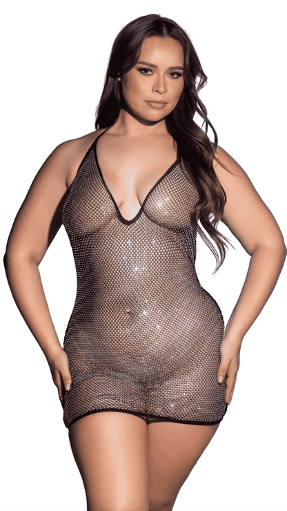 Naughty Kitten Clothing Mirage Chemise Front View Black Women's Plus Size Lingerie