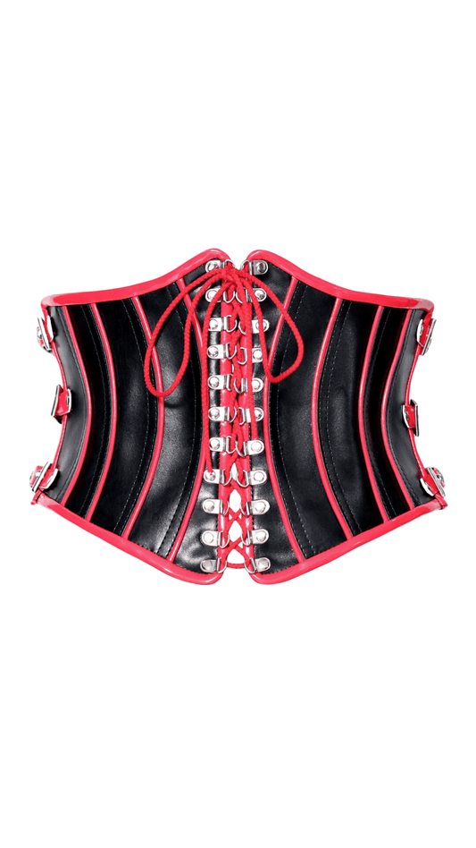 Naughty Kitten Clothing Ms Kitten Red Fetish Waist Cincher Corset Front View