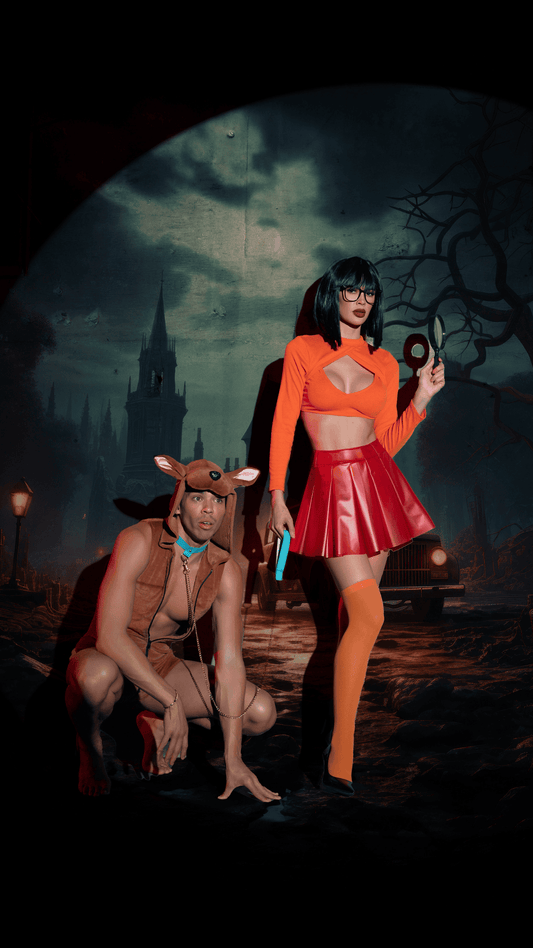 Naughty Kitten Clothing Mystery Solving Babe Costume Velma Halloween Costume Couple Costume front View