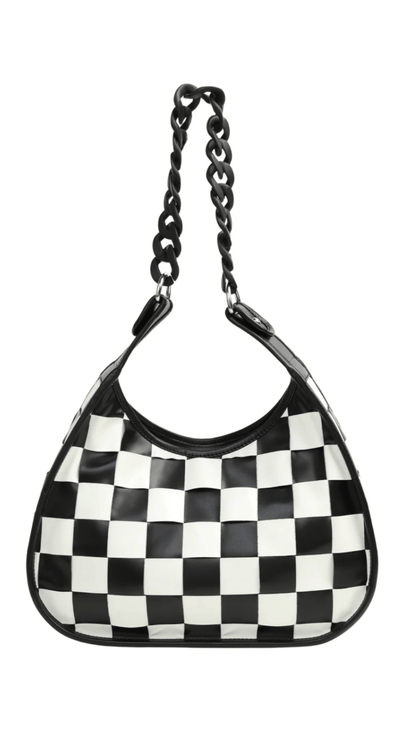 Naughty Kitten Clothing Nightshade Checkered Bag Front View Alternative Gothic Bag Accessories