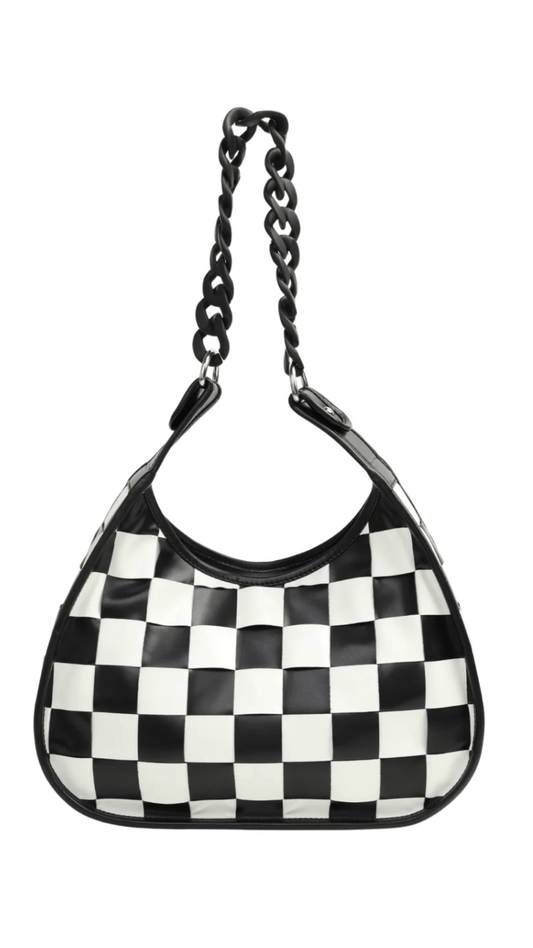 Naughty Kitten Clothing Nightshade Checkered Bag Front View Alternative Gothic Bag Accessories