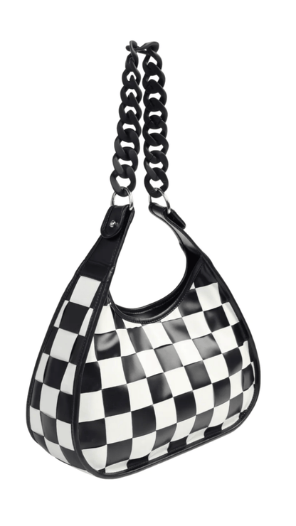 Naughty Kitten Clothing Nightshade Checkered Bag Front View Alternative Gothic Bag Accessories