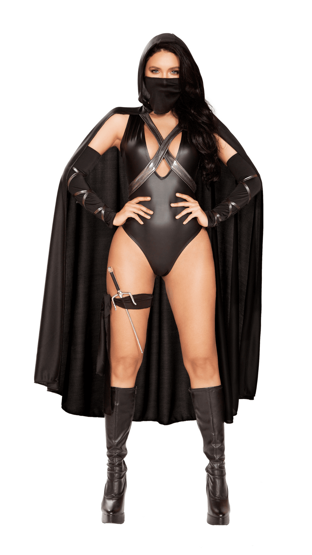 Naughty Kitten Ninja Villain Costume Front View Women's Halloween Costume