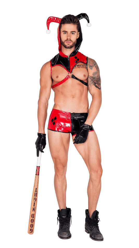 Naughty Kitten Nobody’s Fool Jester Costume Front View Men's Halloween Costume