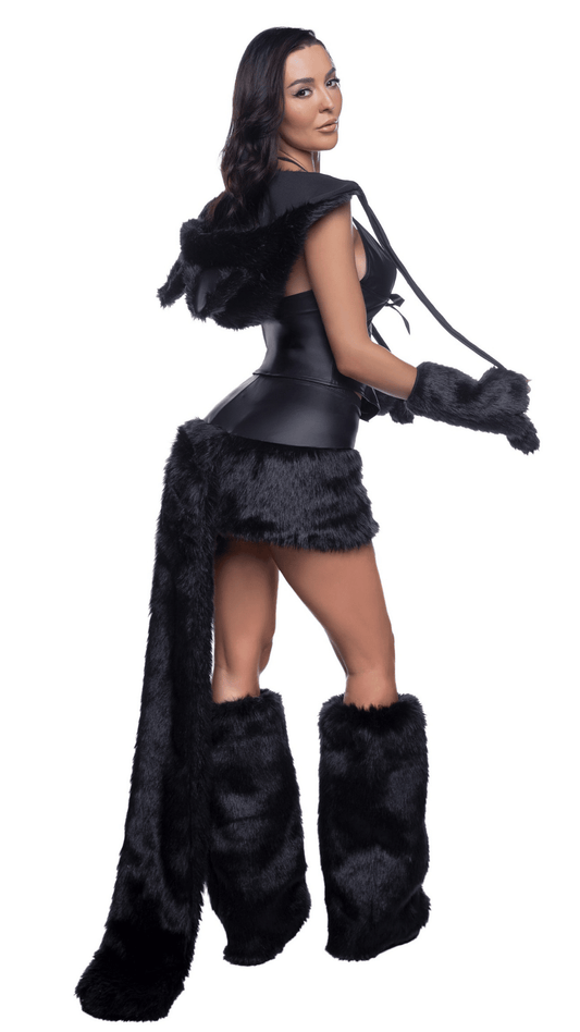 Nocturnal Kitten Costume – deluxe kitten costume with faux fur leg warmers and gloves, rear view