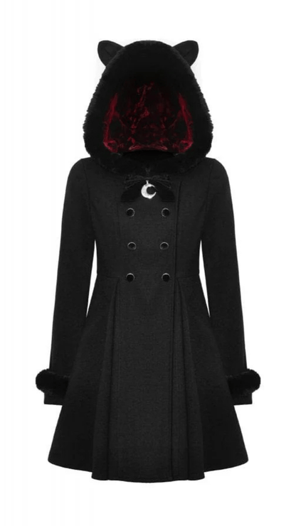 Naughty Kitten Clothing Nocturne Kitty Hooded Coat Front View Alternative Women's Gothic Wear