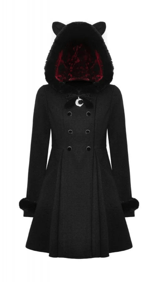 Naughty Kitten Clothing Nocturne Kitty Hooded Coat Front View Alternative Women's Gothic Wear