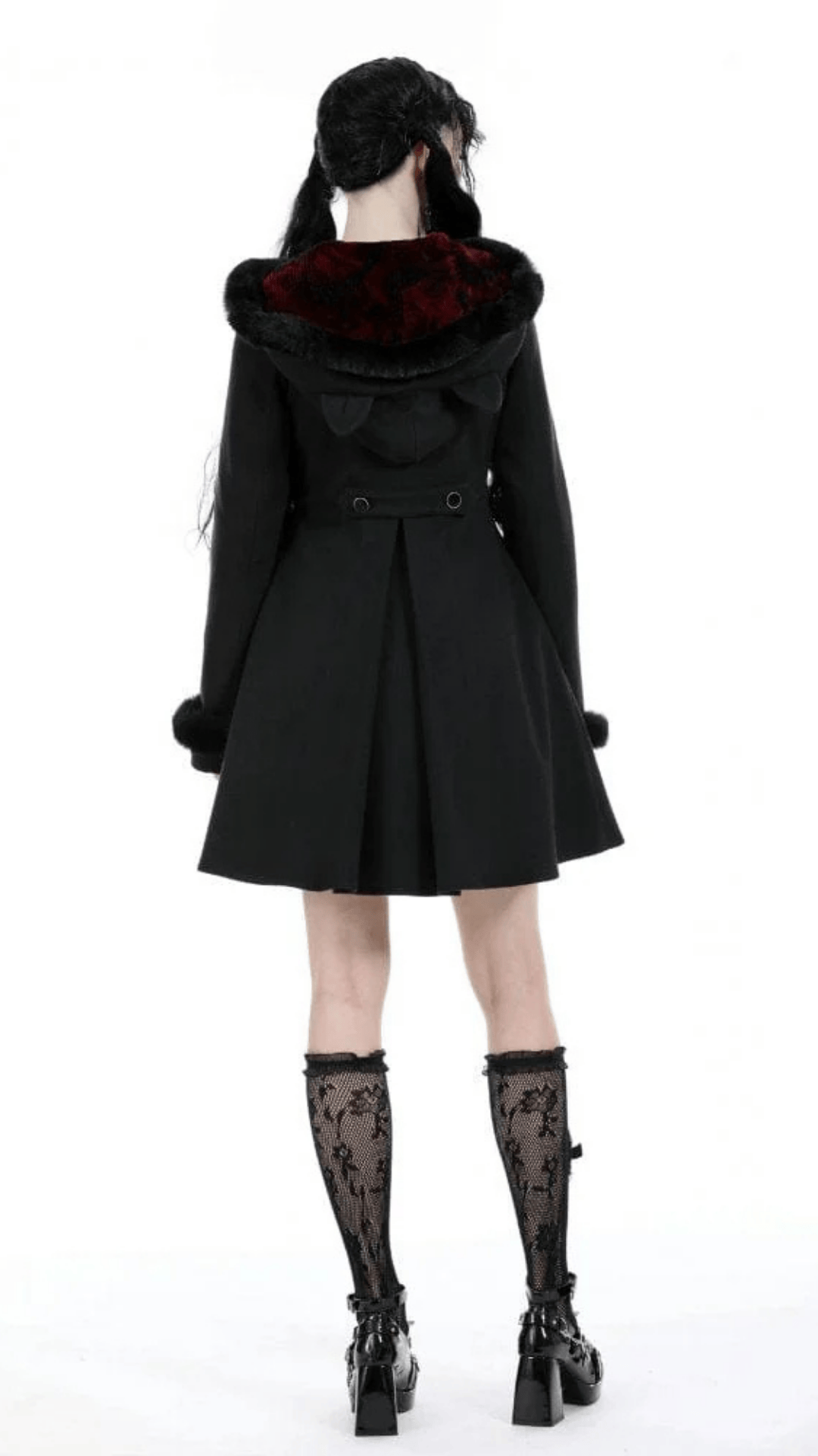 Naughty Kitten Clothing Nocturne Kitty Hooded Coat Rear View Alternative Women's Gothic Wear
