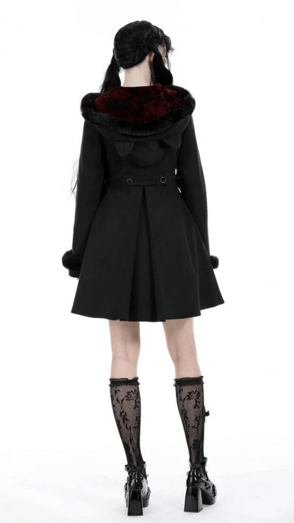 Naughty Kitten Clothing Nocturne Kitty Hooded Coat Rear View Alternative Women's Gothic Wear