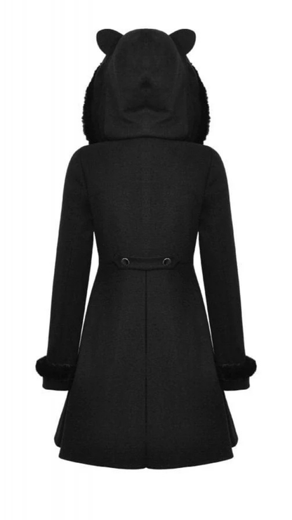 Naughty Kitten Clothing Nocturne Kitty Hooded Coat Rear View Alternative Women's Gothic Wear