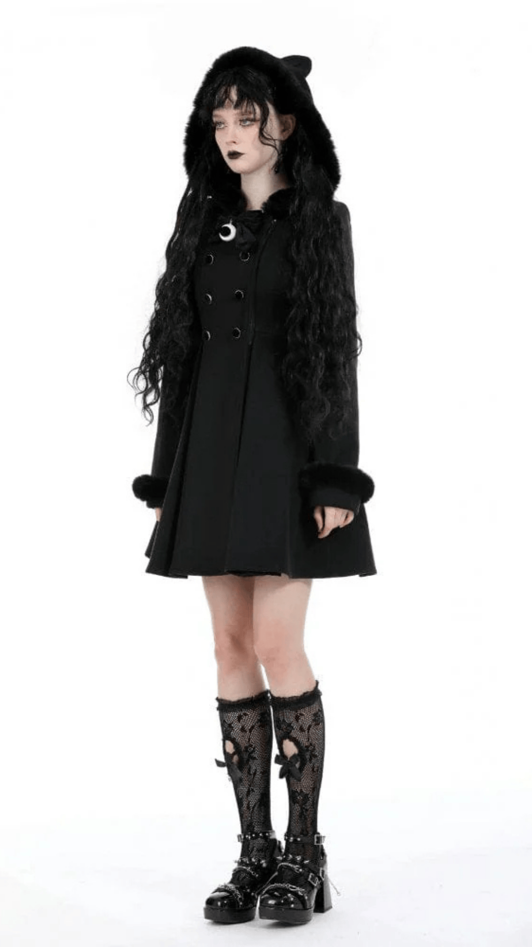 Naughty Kitten Clothing Nocturne Kitty Hooded Coat Side View Alternative Women's Gothic Wear