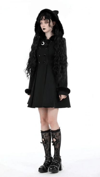 Naughty Kitten Clothing Nocturne Kitty Hooded Coat Side View Alternative Women's Gothic Wear
