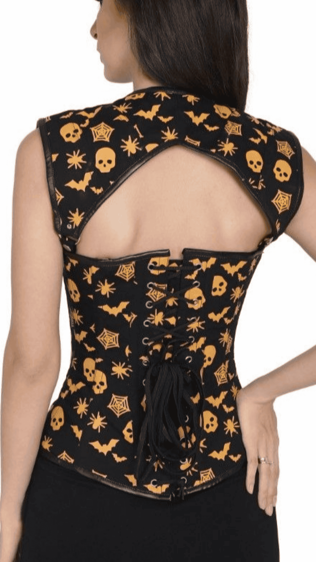 Naughty Kitten Nova Halloween Print Corset & Shoulder Piece Back View