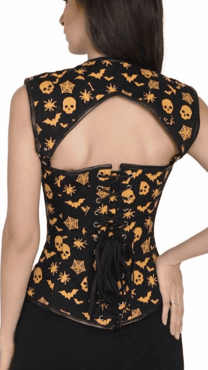 Naughty Kitten Nova Halloween Print Corset & Shoulder Piece Back View