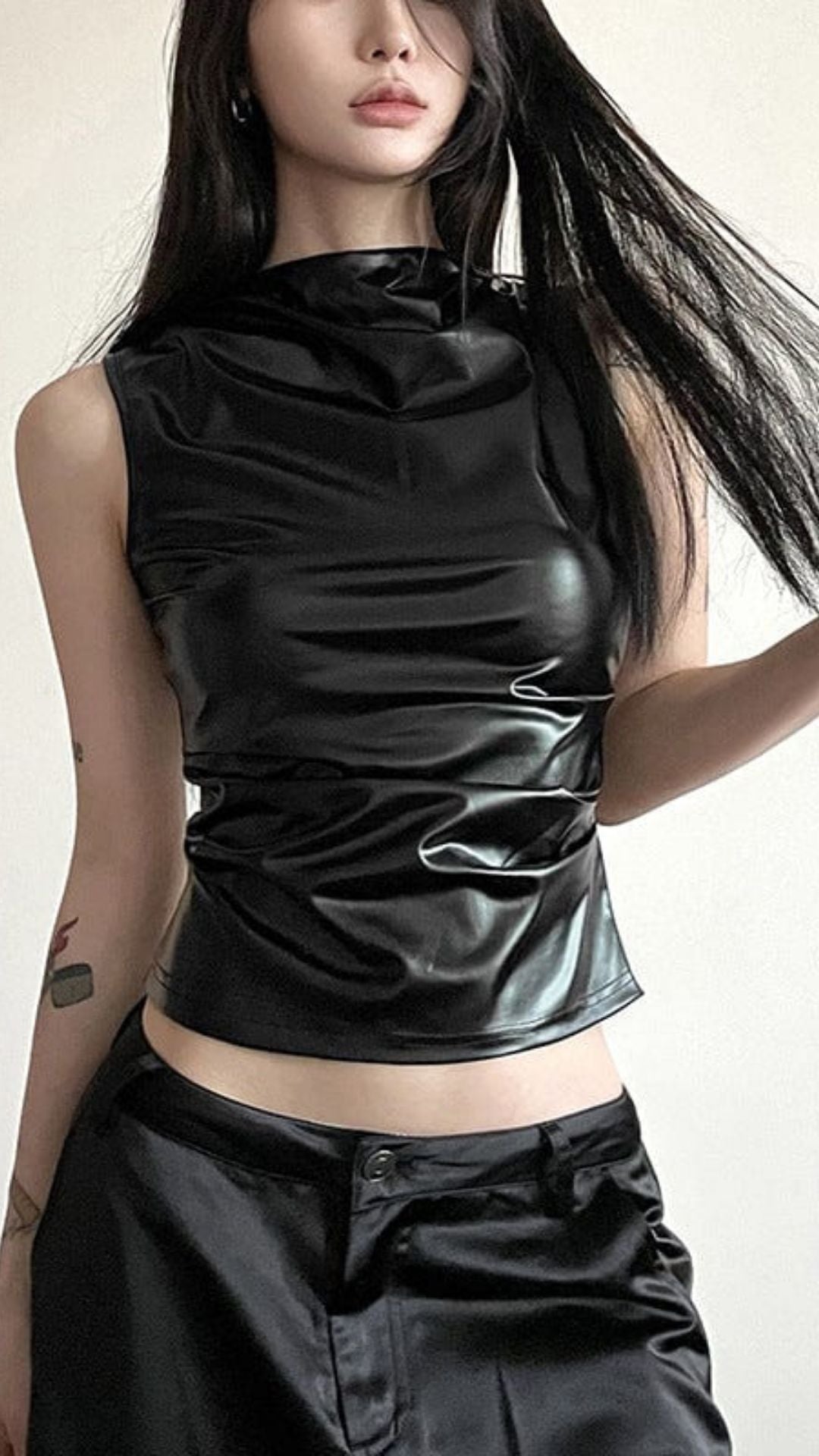 Naughty Kitten Clothing Obsidian Edge Faux Leather Tank Front View Alternative Women's Gothic Fashion