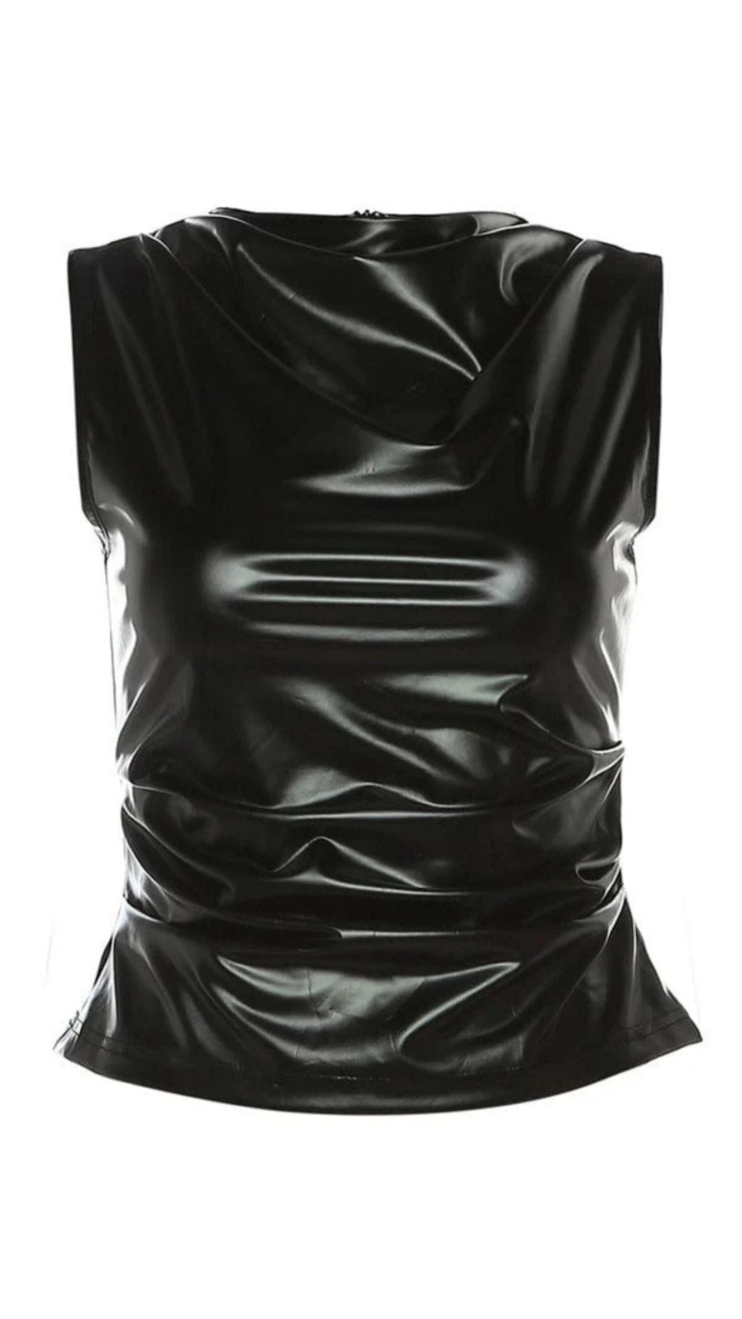 Naughty Kitten Clothing Obsidian Edge Faux Leather Tank Front View Alternative Women's Gothic Fashion