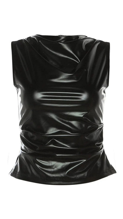 Naughty Kitten Clothing Obsidian Edge Faux Leather Tank Front View Alternative Women's Gothic Fashion