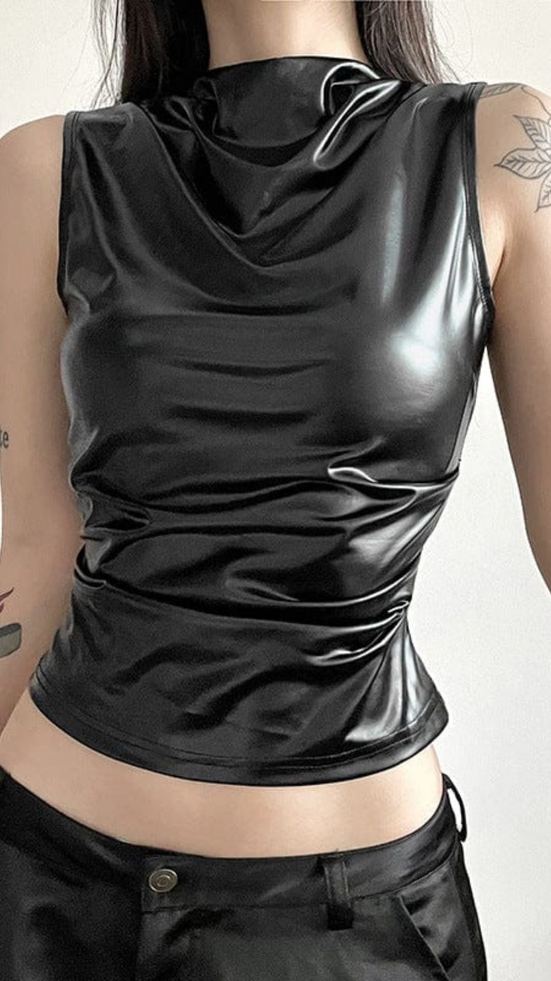 Naughty Kitten Clothing Obsidian Edge Faux Leather Tank Front View Alternative Women's Gothic Fashion