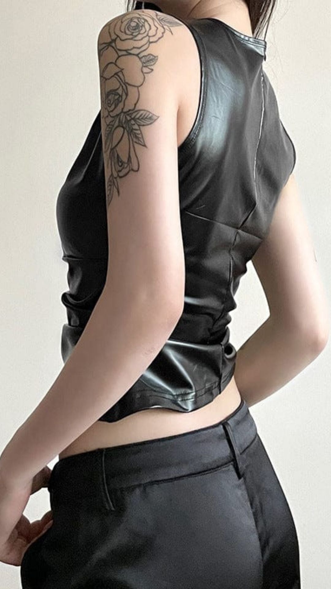 Naughty Kitten Clothing Obsidian Edge Faux Leather Tank Side View Alternative Women's Gothic Fashion