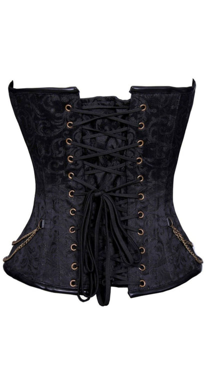 Naughty Kitten Clothing Onyx Brocade Deluxe Corset Rear View