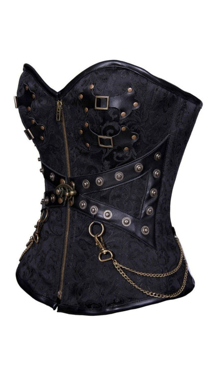 Naughty Kitten Clothing Onyx Brocade Deluxe Corset Side View