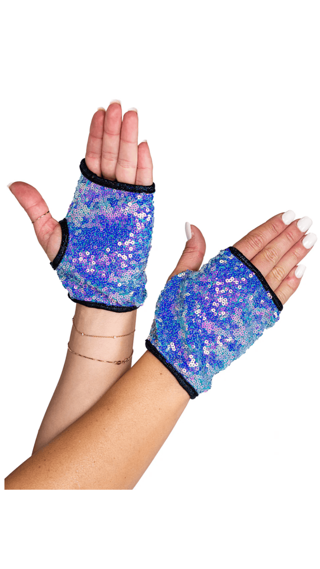 Naughty Kitten Clothing Open Finger Sequin Gloves Jade Blue Front View Costume Accessories