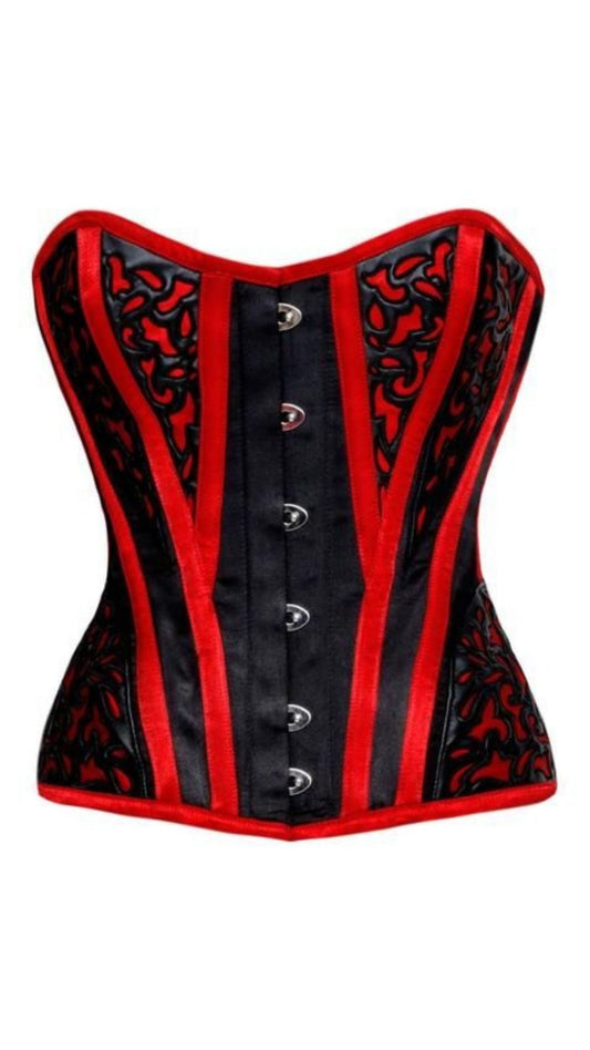 Naughty Kitten Ophelia Red & Black Corset Front View