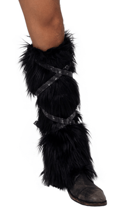 Naughty Kitten Clothing Pair of Black Faux Fur Leg Warmers Front View Halloween Costume Accessories