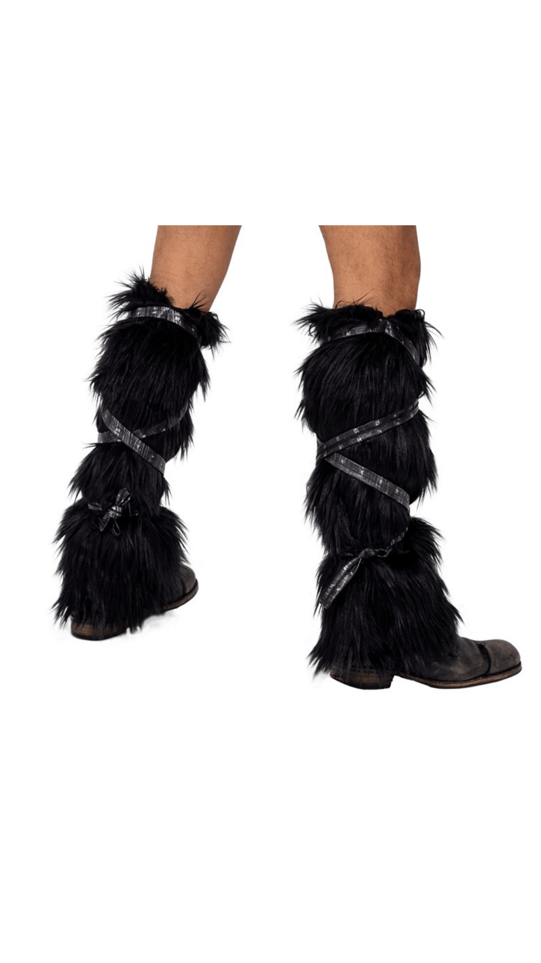Naughty Kitten Clothing Pair of Black Faux Fur Leg Warmers Rear View Halloween Costume Accessories