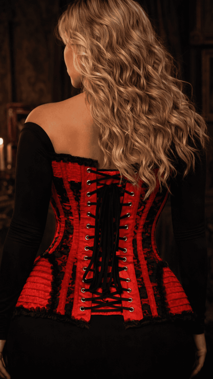 Naughty Kitten Persephone Crucifix Overbust Corset Rear View Women's GothicCorset