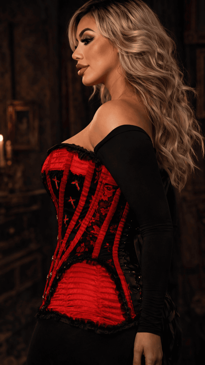 Naughty Kitten Persephone Crucifix Overbust Corset Rear View Women's GothicCorset