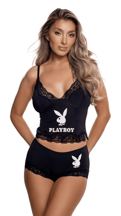 Naughty Kitten Clothing Playboy Cheeky Bunny Lounge Cami Set Front View Women's Playboy Lingerie