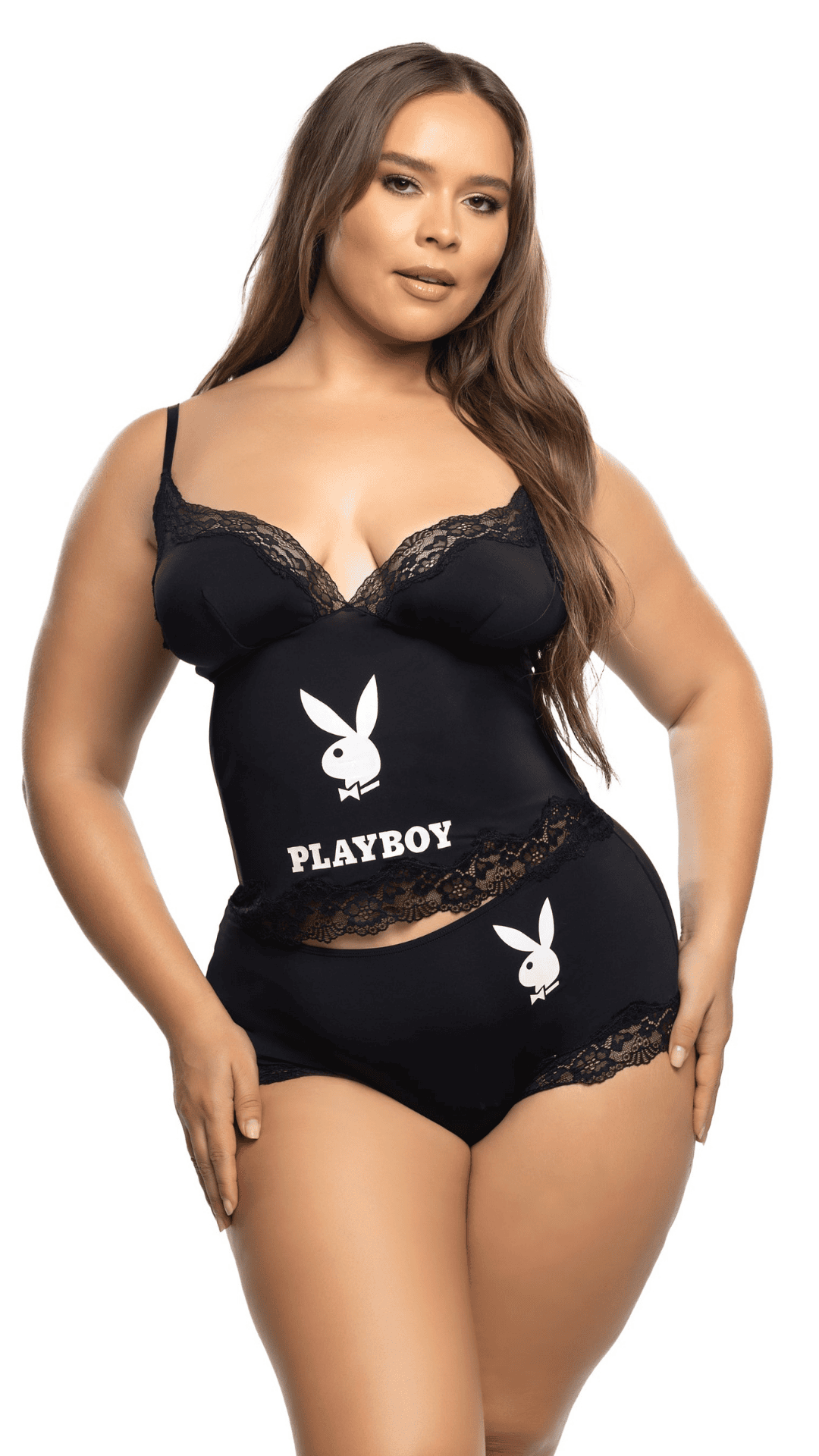 Naughty Kitten Clothing Playboy Cheeky Bunny Lounge Cami Set Front View Women's  Plus Size Playboy Lingerie