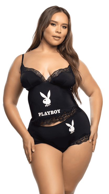 Naughty Kitten Clothing Playboy Cheeky Bunny Lounge Cami Set Front View Women's  Plus Size Playboy Lingerie