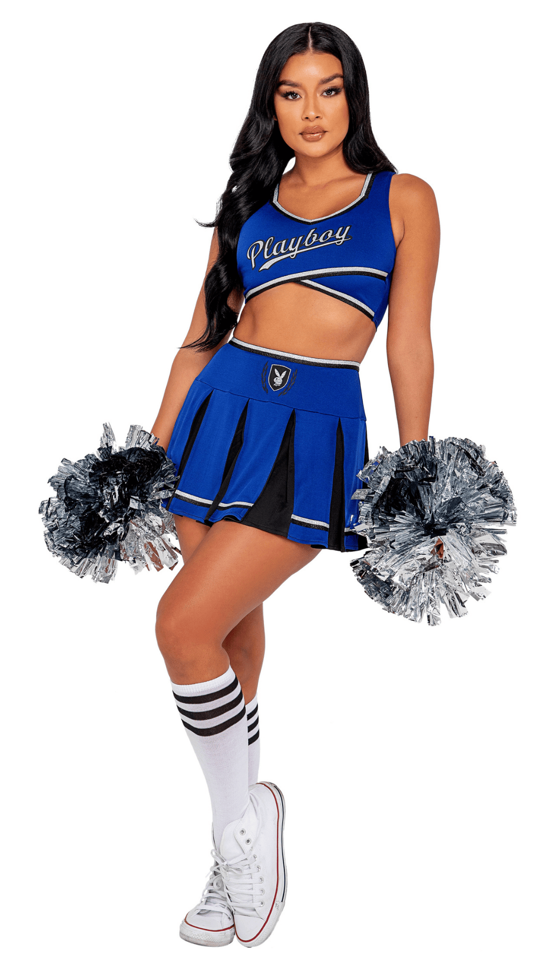 Naughty Kitten Clothing Playboy Cheer Squad Costume Blue/Black front View Playboy Costume