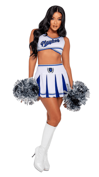 Naughty Kitten Clothing Playboy Cheer Squad Costume Blue/White front View Playboy Costume