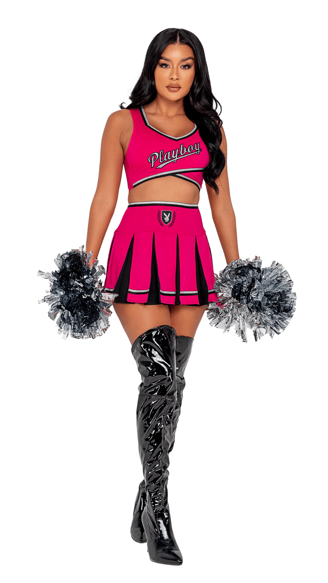 Naughty Kitten Clothing Playboy Cheer Squad Costume Pink/Black front View Playboy Costume
