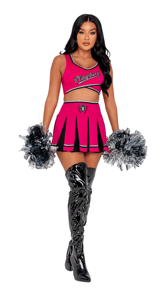 Naughty Kitten Clothing Playboy Cheer Squad Costume Pink/Black front View Playboy Costume