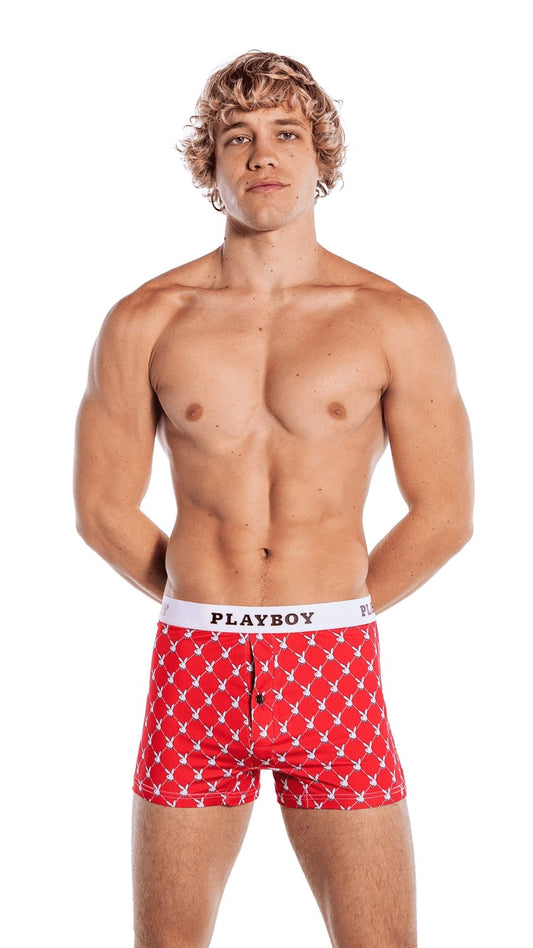 Naughty Kitten Clothing  Playboy Mens Argyle Boxer Briefs Front View Men's Playboy Sleepwear
