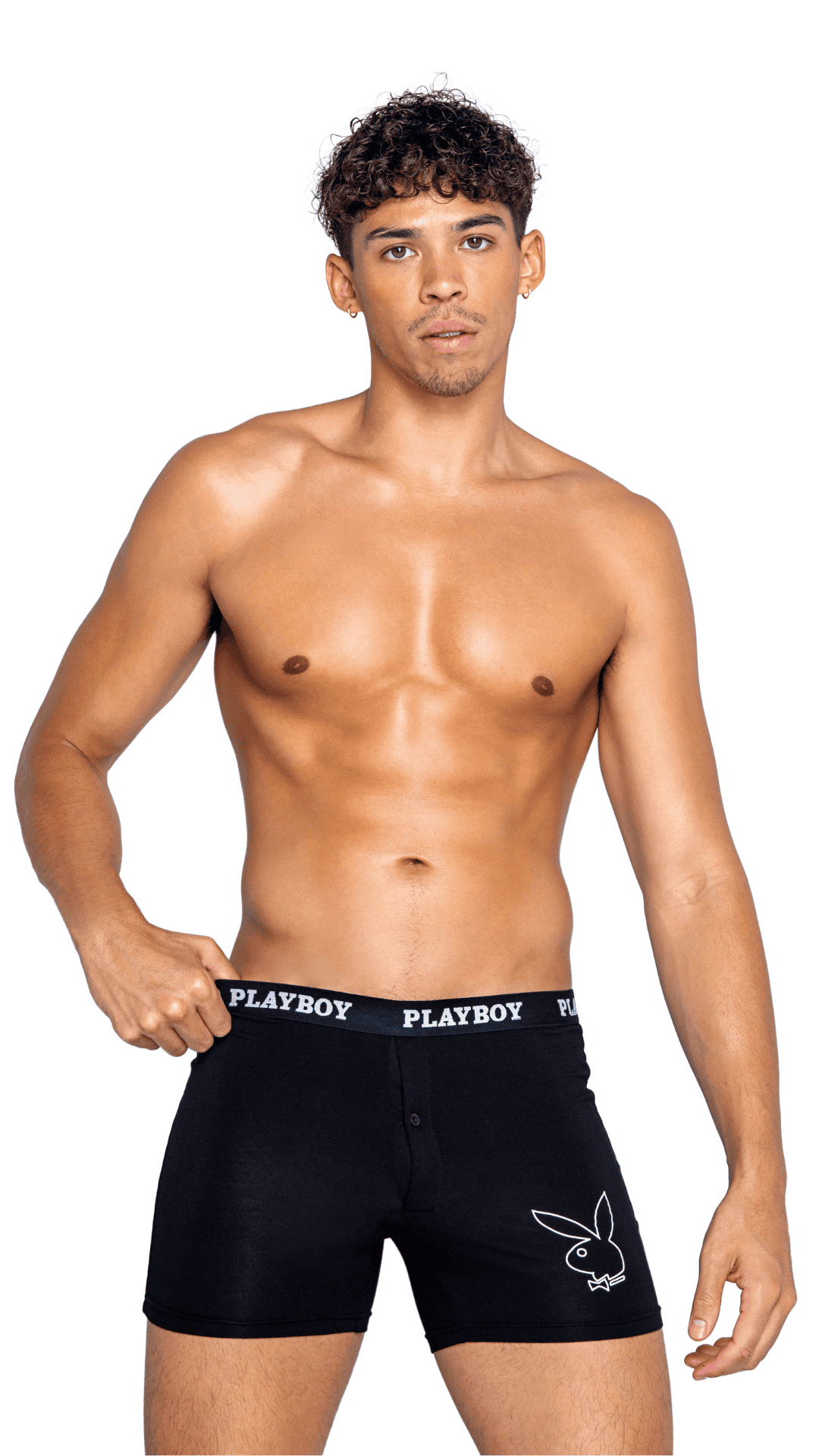 Naughty Kitten Clothing Playboy Mens Tuxedo Modal Classic Boxer Briefs Front View Men's Playboy briefs Underwear