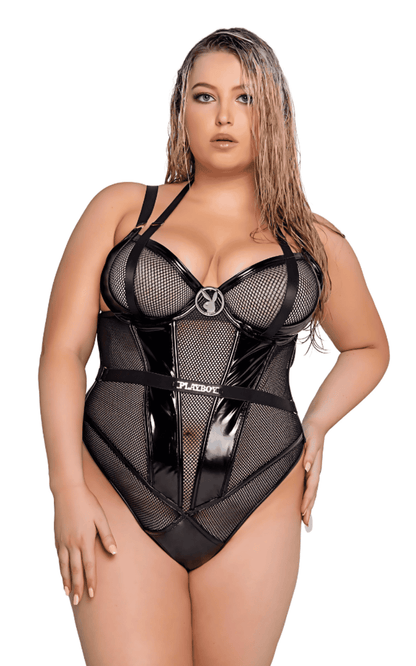 Naughty Kitten Clothing Playboy Blackout Fetish Teddy Front View Playboy Lingerie Plus Size