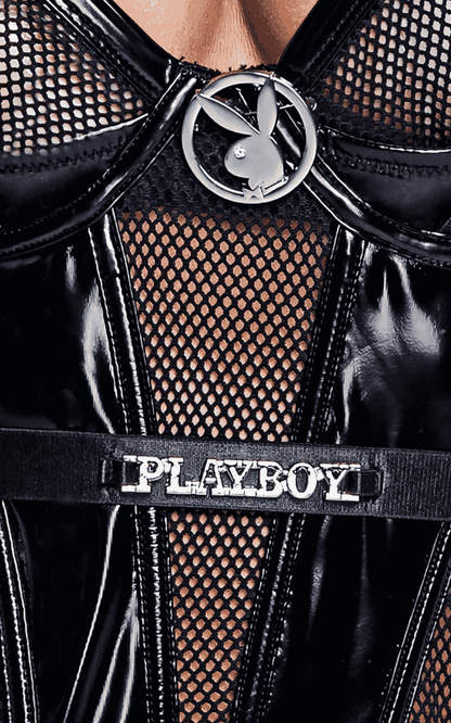 Naughty Kitten Clothing Playboy Blackout Fetish Teddy Front View Playboy Lingerie